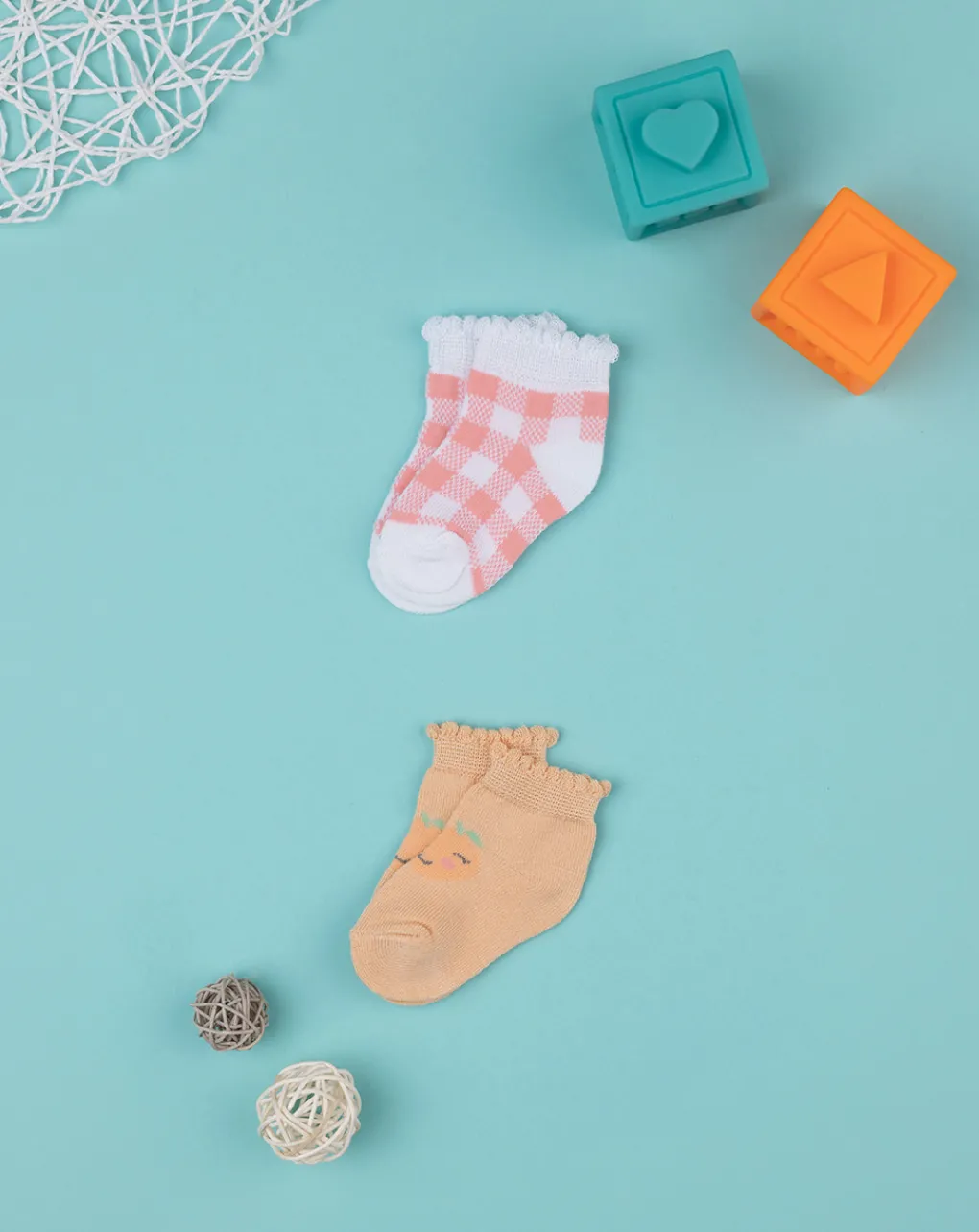 Prenatal Scarpine E Calze-Pack 2 Calze Bimba "Vichy E Albicocche”