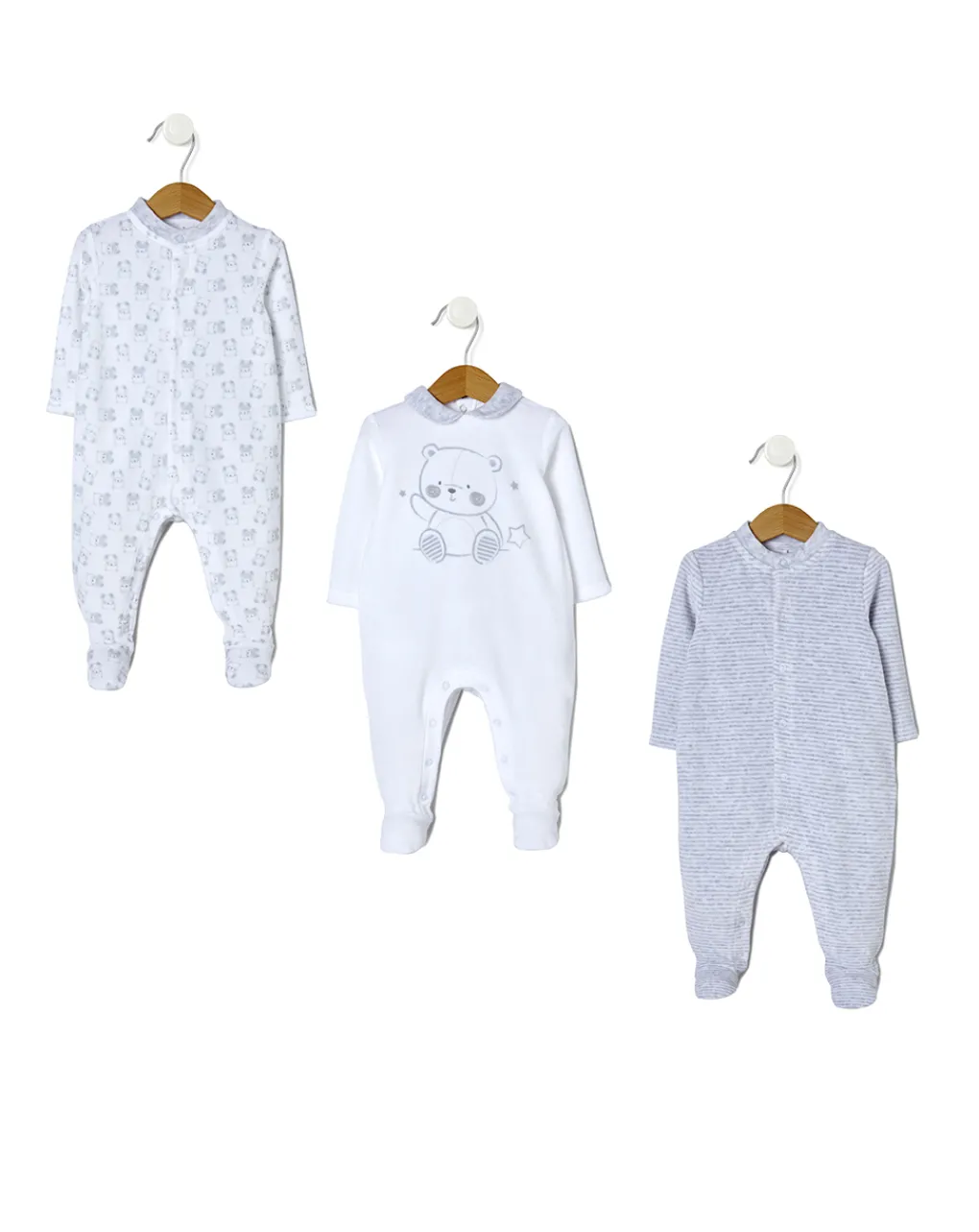 Prenatal Abiti Completi E Tutine-Pack 3 Tutine In Ciniglia Color Grigio E Panna
