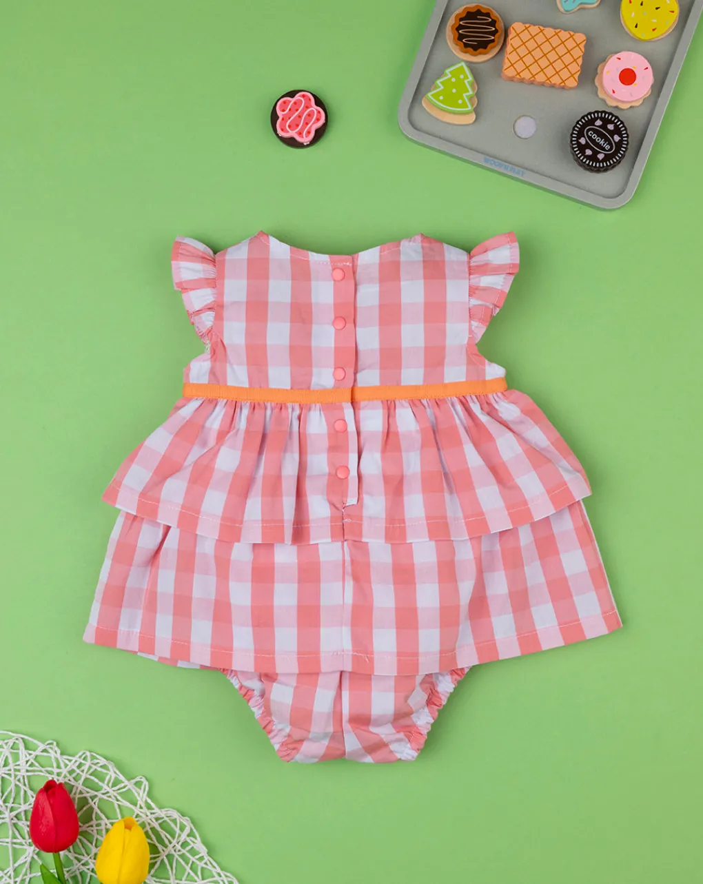 Prenatal Abiti Completi E Tutine-Pagliaccetto Vichy Bimba Bianco/Rosa