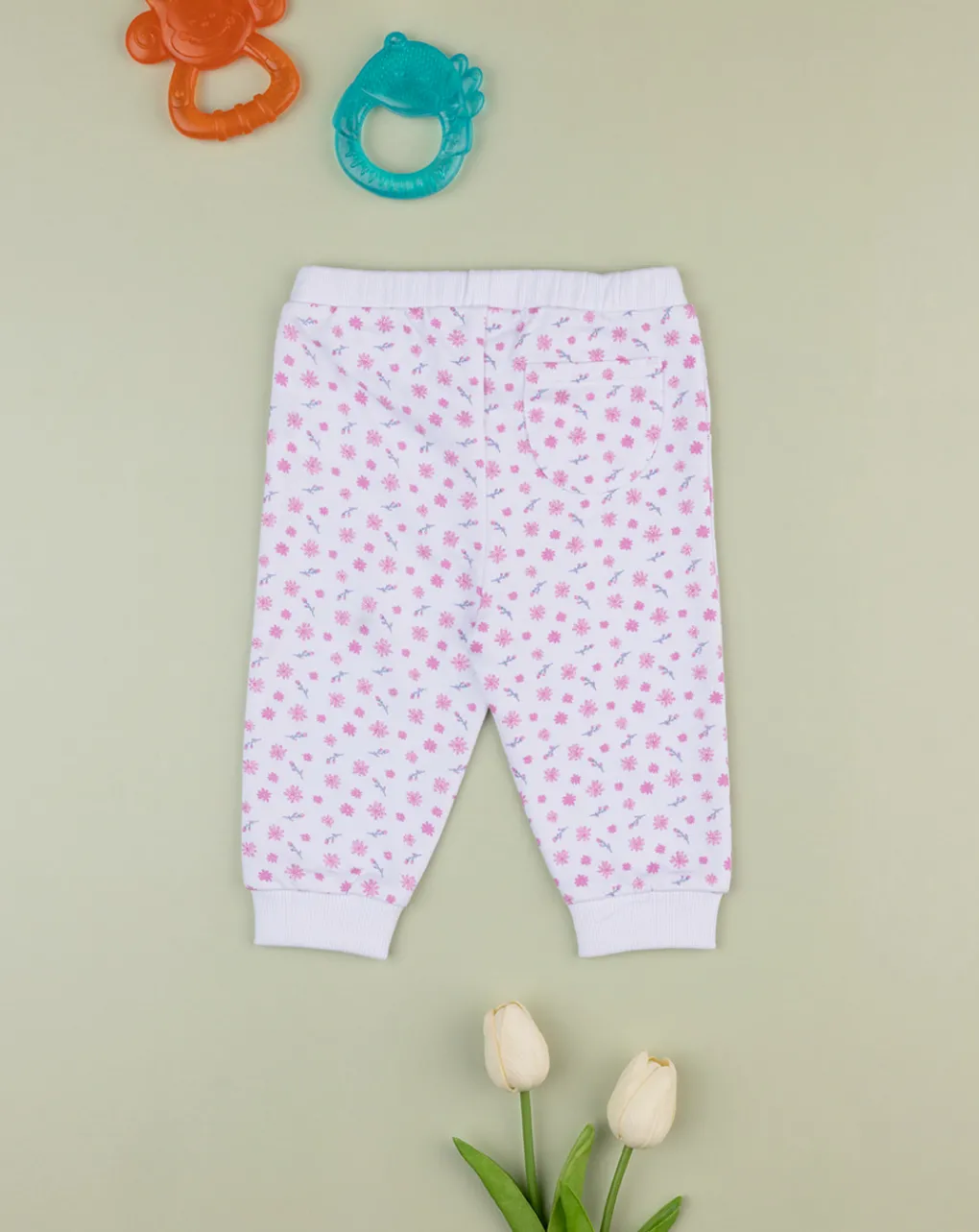 Prenatal Pantaloni E Salopette-Pantalone Bimba Bianco Con Fiori