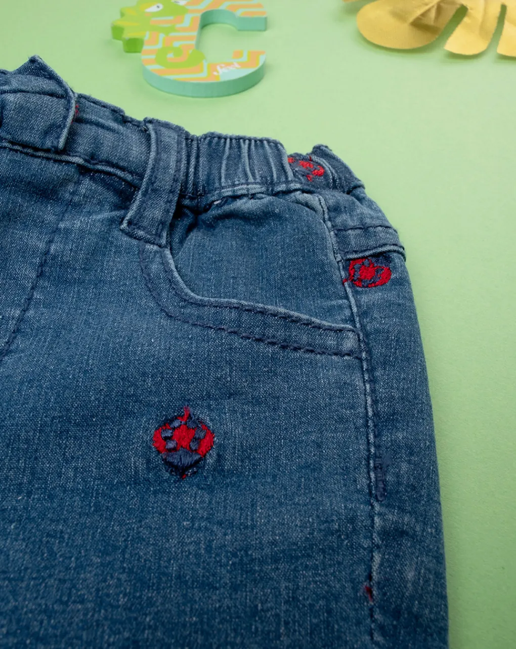Prenatal Jeans Pantaloni E Salopette-Pantalone Denim Bimba Blu/Rosso