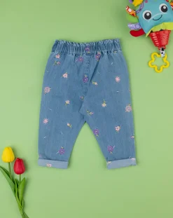 Prenatal Jeans Pantaloni E Salopette-Pantalone Denim Bimba "Fiorellini”