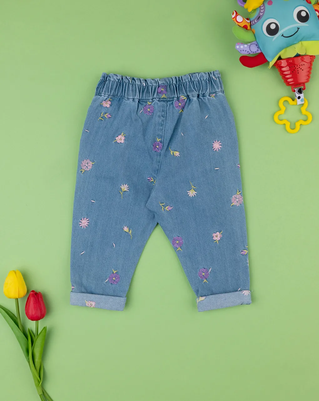 Prenatal Jeans Pantaloni E Salopette-Pantalone Denim Bimba "Fiorellini”