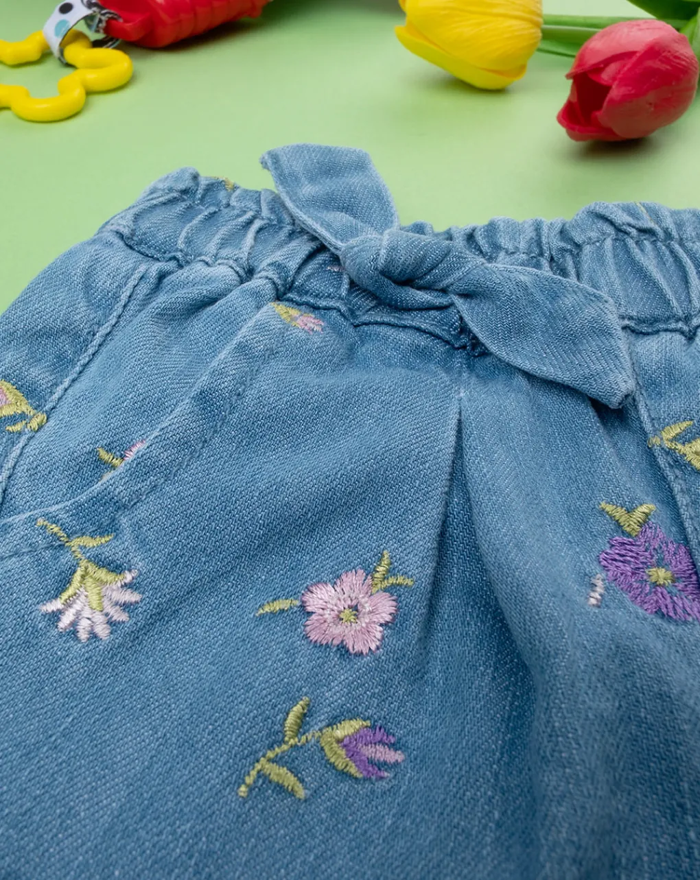 Prenatal Jeans Pantaloni E Salopette-Pantalone Denim Bimba "Fiorellini”