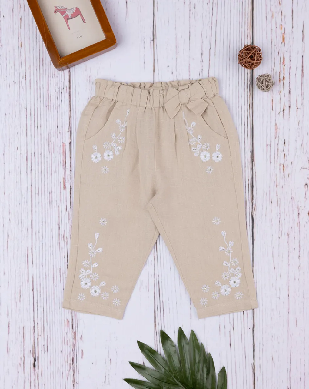 Prenatal Jeans Pantaloni E Salopette-Pantalone Lino Bimba Beige