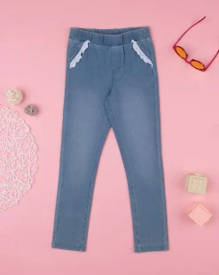 Prenatal Jeans Pantaloni E Salopette-Pantaloni Bambina Knit Denim Con Frill In Sangallo