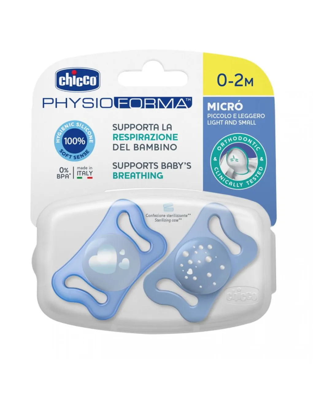 Chicco Succhietti-Physioforma Micro Blue Silicone 0-2 Mesi 2 Pezzi -