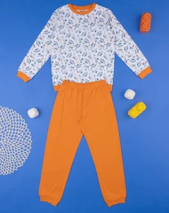 Prenatal Pigiami-Piagiama Lungo Bambino Arancio E Bianco