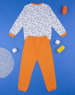 Prenatal Pigiami-Piagiama Lungo Bambino Arancio E Bianco