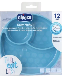 Chicco Piatti E Posate-Piatto Silicone A Scomparti Con Ventosa 12 Mesi + Azzurro