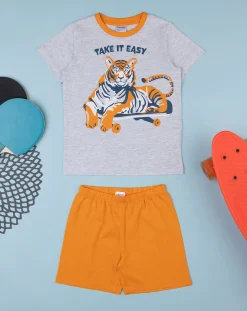 Prenatal Pigiami-Pigiama Jersey Bimbo Grigio/Arancione