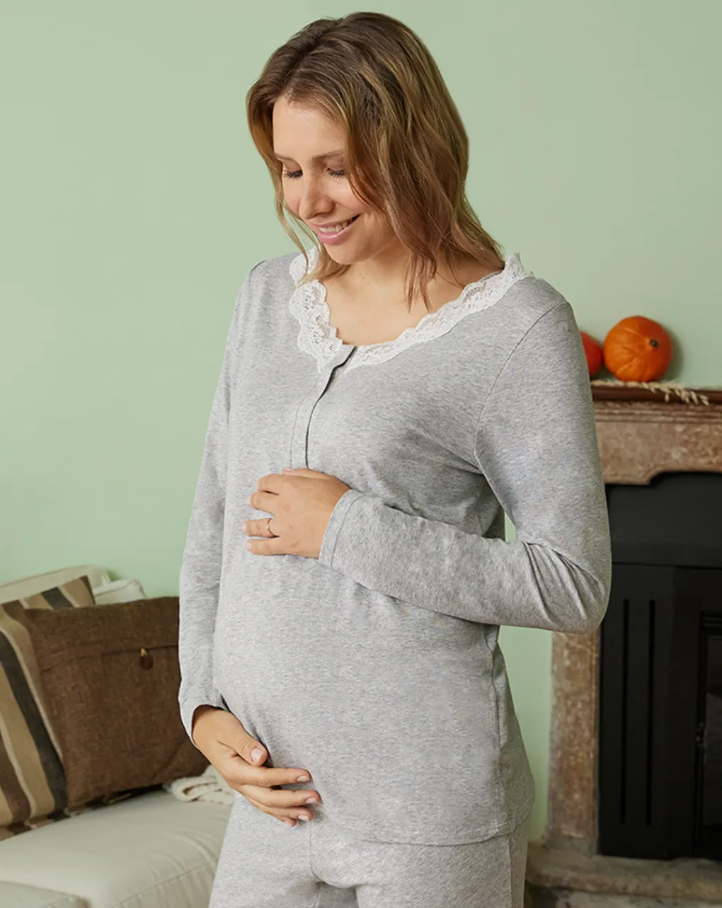 Prenatal Pigiami E Camicie Da Notte-Pigiama Premaman Allattamento Con Pizzo