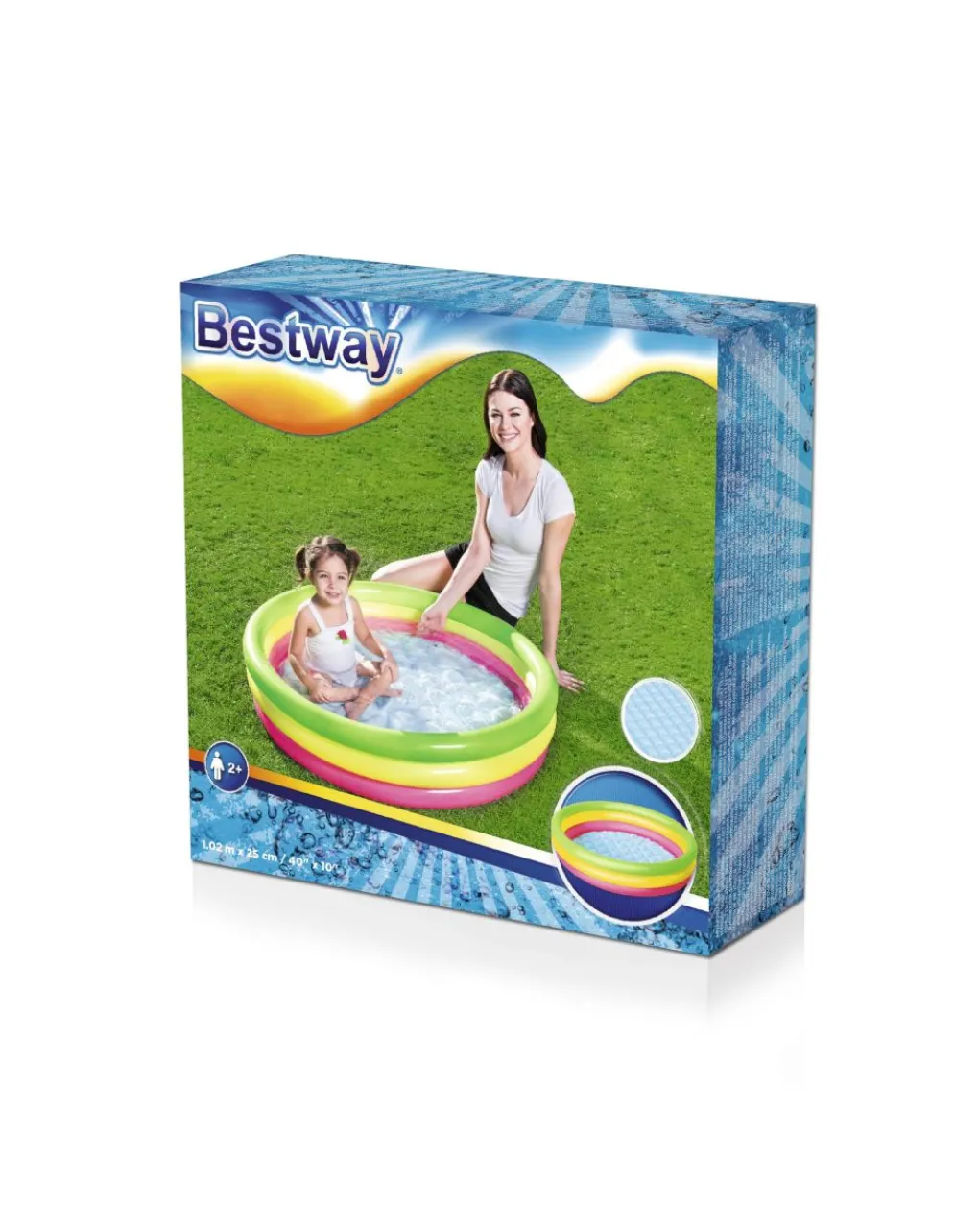Bestway Piscine Braccioli E Salvagenti-Piscina Summer 3 Anelli Color Con Fondo Gonfiabile 102X25 Cm -