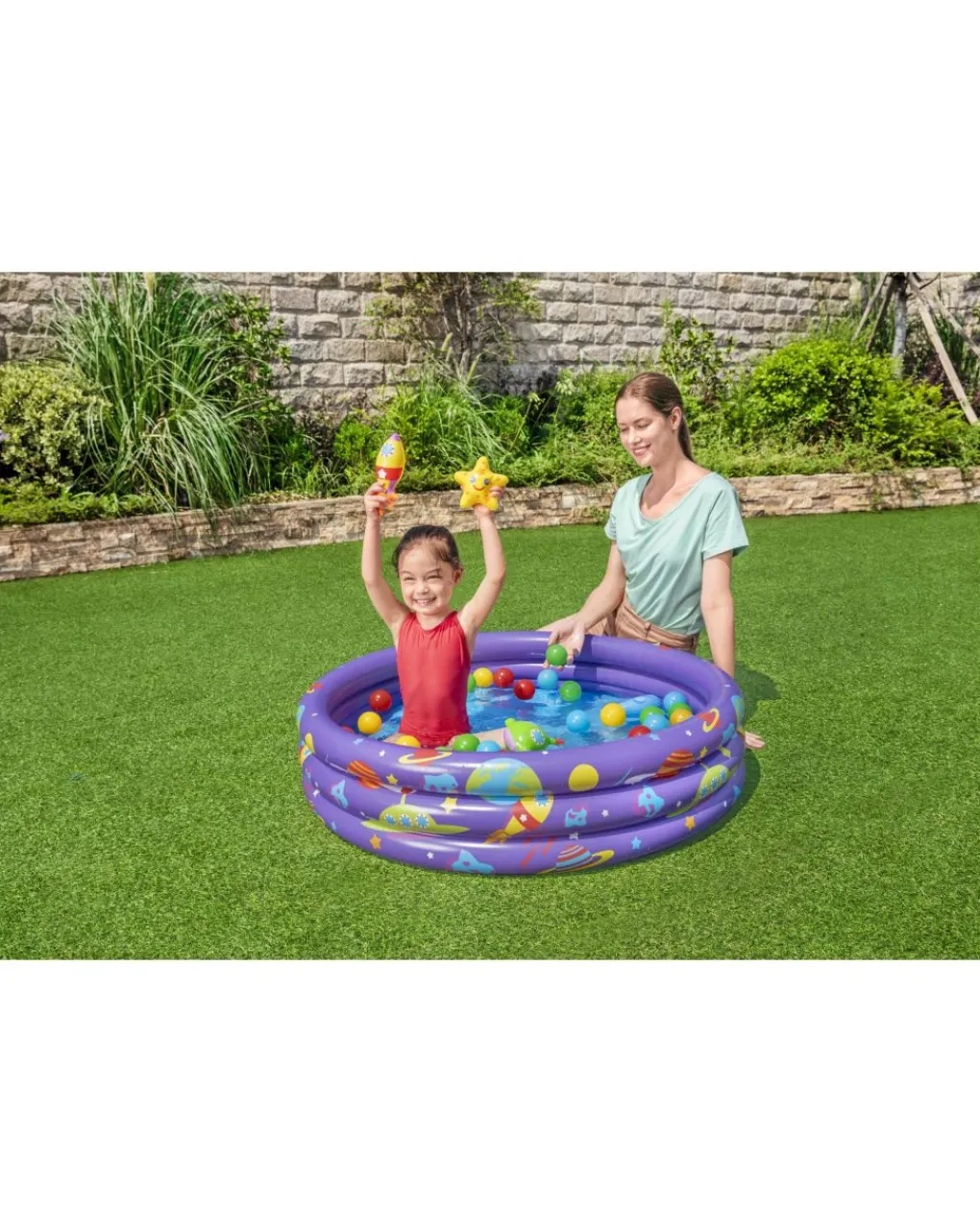 Bestway Piscine Braccioli E Salvagenti-Piscinetta Gioco Con Palline Sorpresa Intergalattica 102X25 Cm -