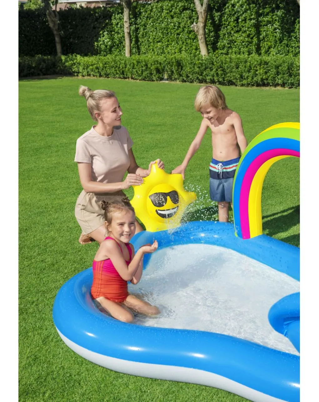 Bestway Piscine Braccioli E Salvagenti-Play Center Arcobaleno 257X145X91 Cm Con Scivolo E Spruzzatore A Forma Di Sole -