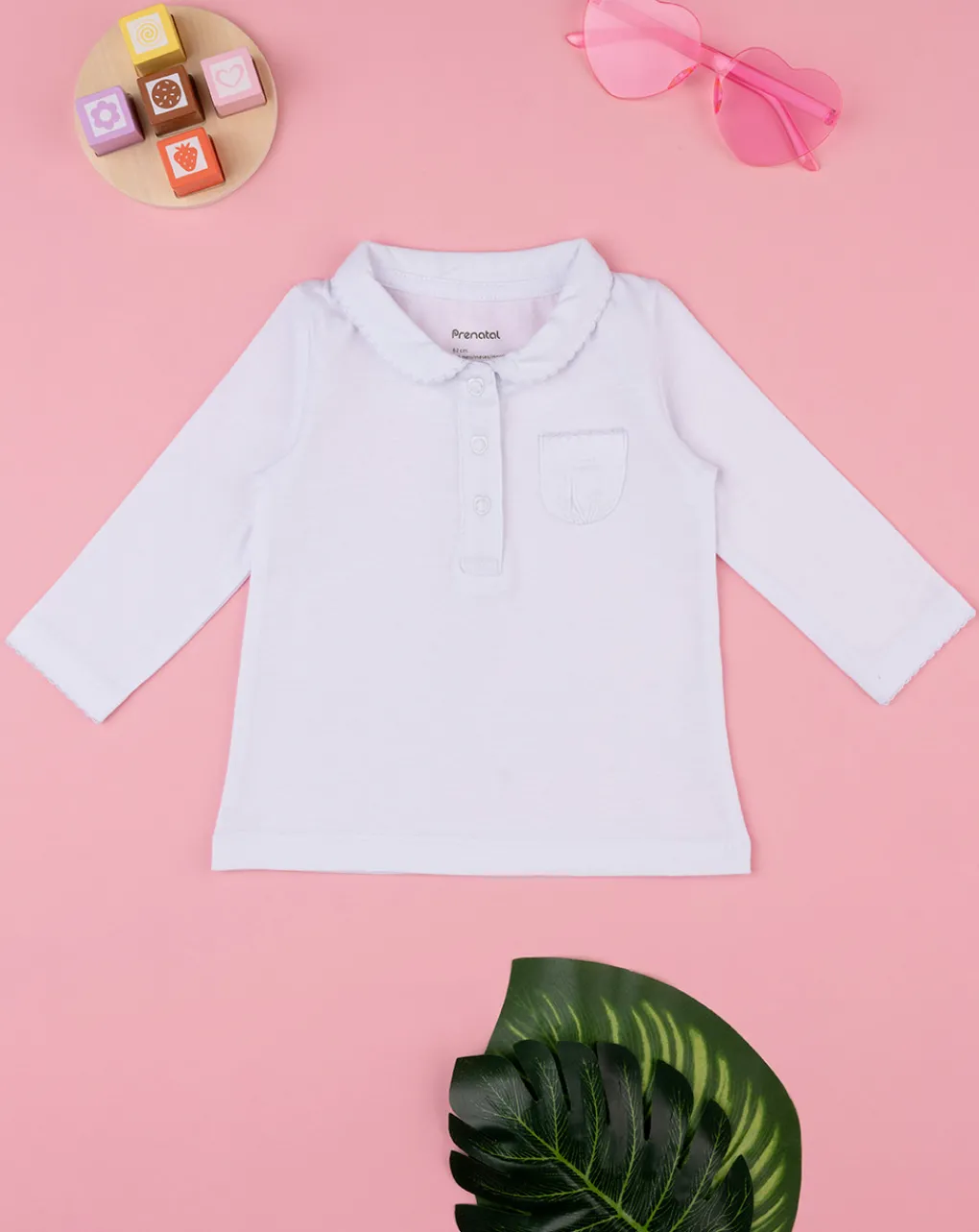 Prenatal Magliette Camicie E Body-Polo Bambina Bianca Maniche Lunghe Con Taschina