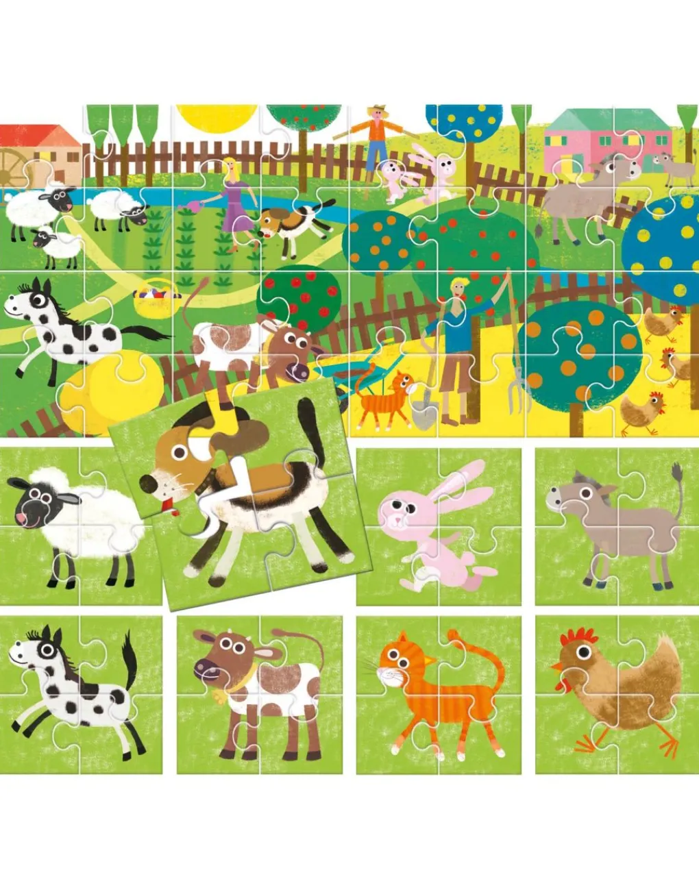 Headu Puzzle Per Bambini-Puzzle 8+1 Farm. Grandi Pezzi Double-Face 2/4 Anni -