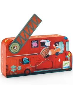 Djeco Puzzle Per Bambini-Puzzle Sagomato 16 Tessere The Fire Truck -