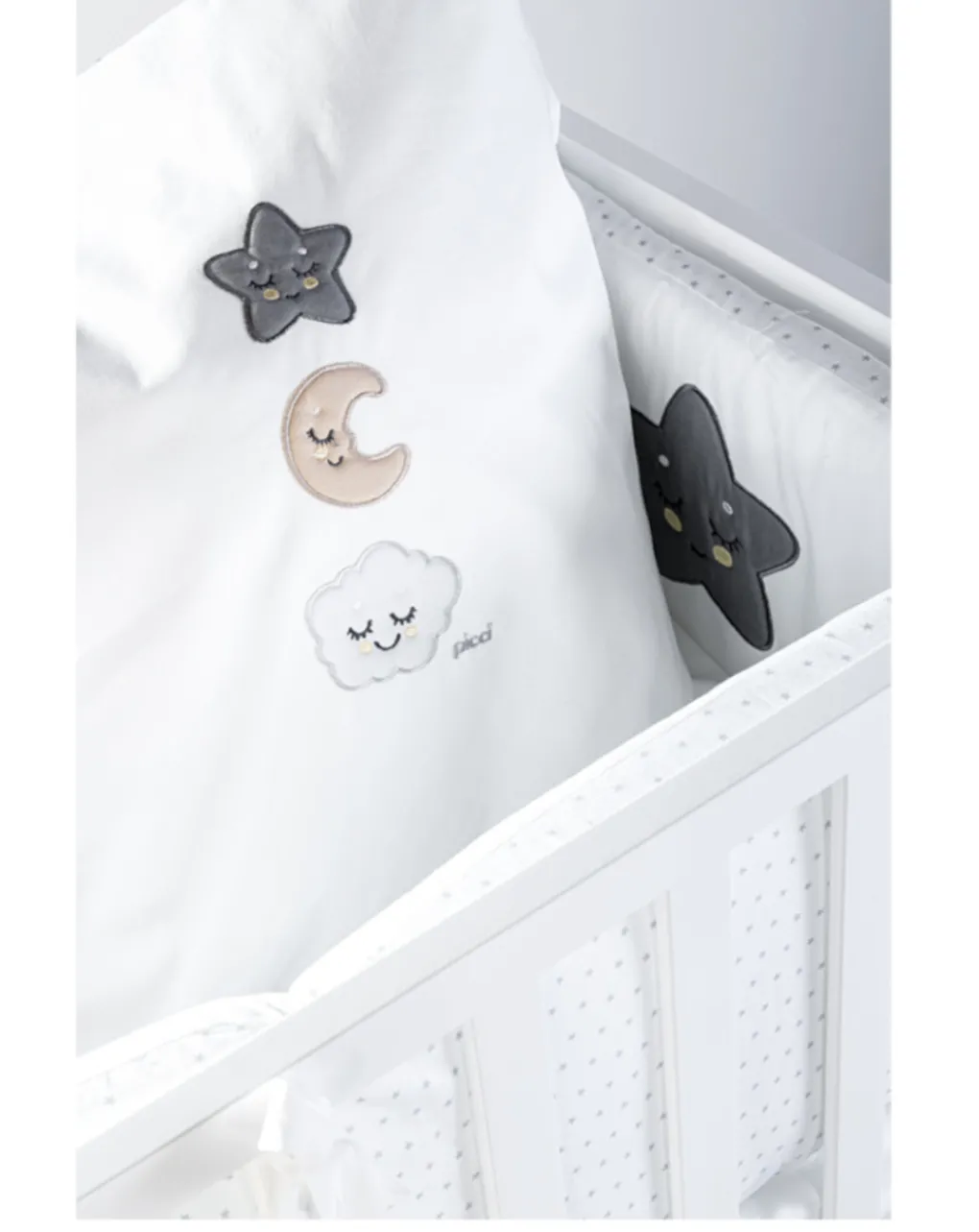 Picci Culle E Accessori-Rivestimento Tessile Ricamato Per Smile Converse Bianco -