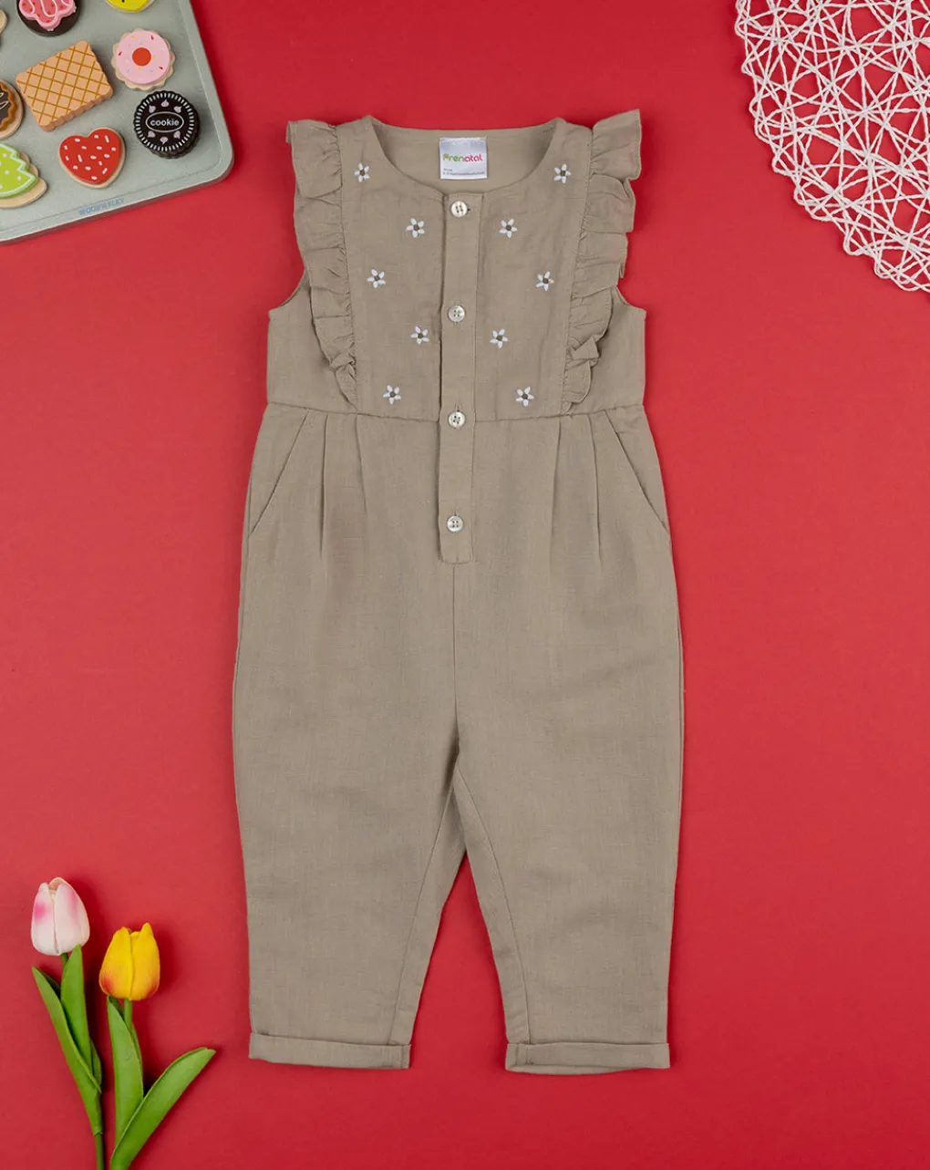 Prenatal Jeans Pantaloni E Salopette-Salopette Lino Bimba Marrone