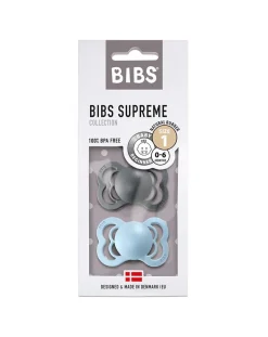 BIBS Succhietti-Set 2 Ciucci Tettarella Simmetrica In Gomma Naturale 6/18 Mesi - Colore Iron E Baby Blue -