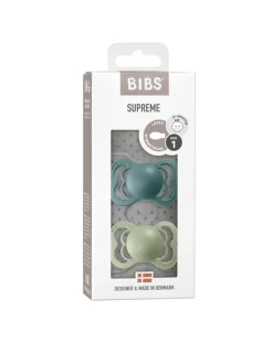 BIBS Succhietti-Set 2 Ciucci Tettarella Simmetrica In Gomma Naturale 6/18 Mesi - Colore Island Sea E Verde Salvia -