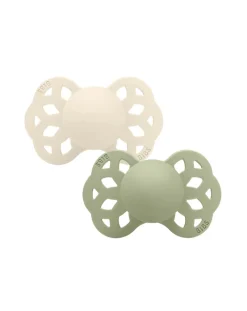 BIBS Succhietti-Set 2 Ciucci Tettarella Simmetrica In Silicone 6/18 Mesi - Colore Avorio/Salvia -