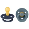BIBS Succhietti-Set 2 Ciucci Tettarella Tonda In Gomma Naturale 0/6 Mesi - Colore Deep Space E Petrolio -
