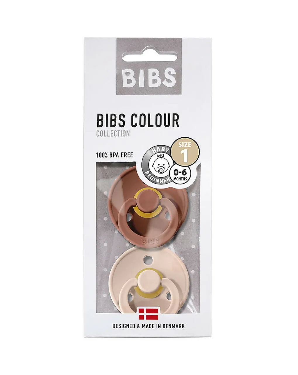 BIBS Succhietti-Set 2 Ciucci Tettarella Tonda In Gomma Naturale 0/6 Mesi - Colore Woodchuck E Rosa Cipria -