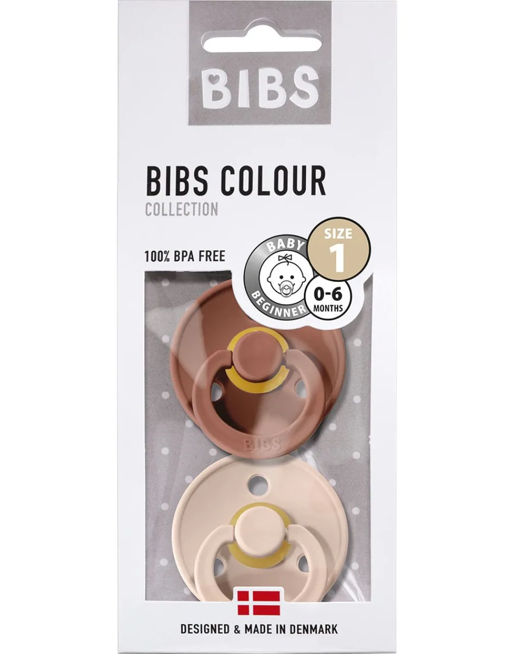 BIBS Succhietti-Set 2 Ciucci Tettarella Tonda In Gomma Naturale 0/6 Mesi - Colore Woodchuck E Rosa Cipria -