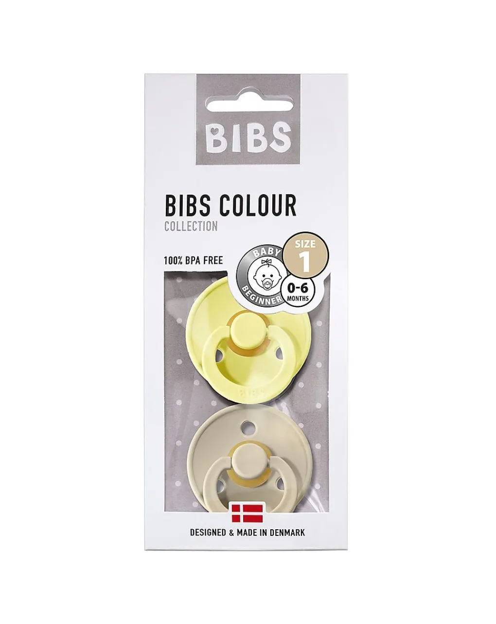 BIBS Succhietti-Set 2 Ciucci Tettarella Tonda In Gomma Naturale 0/6 Mesi - Colore Sunshine E Sabbia -