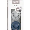 BIBS Succhietti-Set 2 Ciucci Tettarella Tonda In Gomma Naturale 6/18 Mesi - Colore Cloud E Steel Blue -