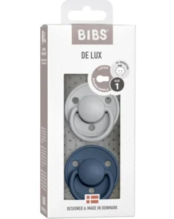 BIBS Succhietti-Set 2 Ciucci Tettarella Tonda In Gomma Naturale 6/18 Mesi - Colore Cloud E Steel Blue -