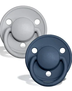 BIBS Succhietti-Set 2 Ciucci Tettarella Tonda In Gomma Naturale 6/18 Mesi - Colore Cloud E Steel Blue -
