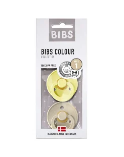 BIBS Succhietti-Set 2 Ciucci Tettarella Tonda In Gomma Naturale 6/18 Mesi - Colore Sunshine E Sabbia -