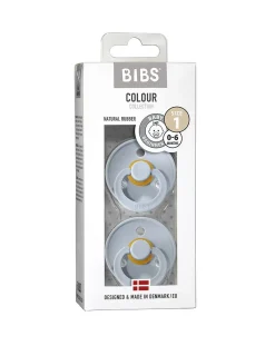 BIBS Succhietti-Set 2 Ciucci Tettarella Tonda In Gomma Naturale 6/18 Mesi - Colore Baby Blue E Baby Blue -