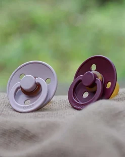 BIBS Succhietti-Set 2 Ciucci Tettarella Tonda In Gomma Naturale 6/18 Mesi - Colore Pink Plum E Sambuco -