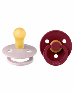 BIBS Succhietti-Set 2 Ciucci Tettarella Tonda In Gomma Naturale 6/18 Mesi - Colore Pink Plum E Sambuco -