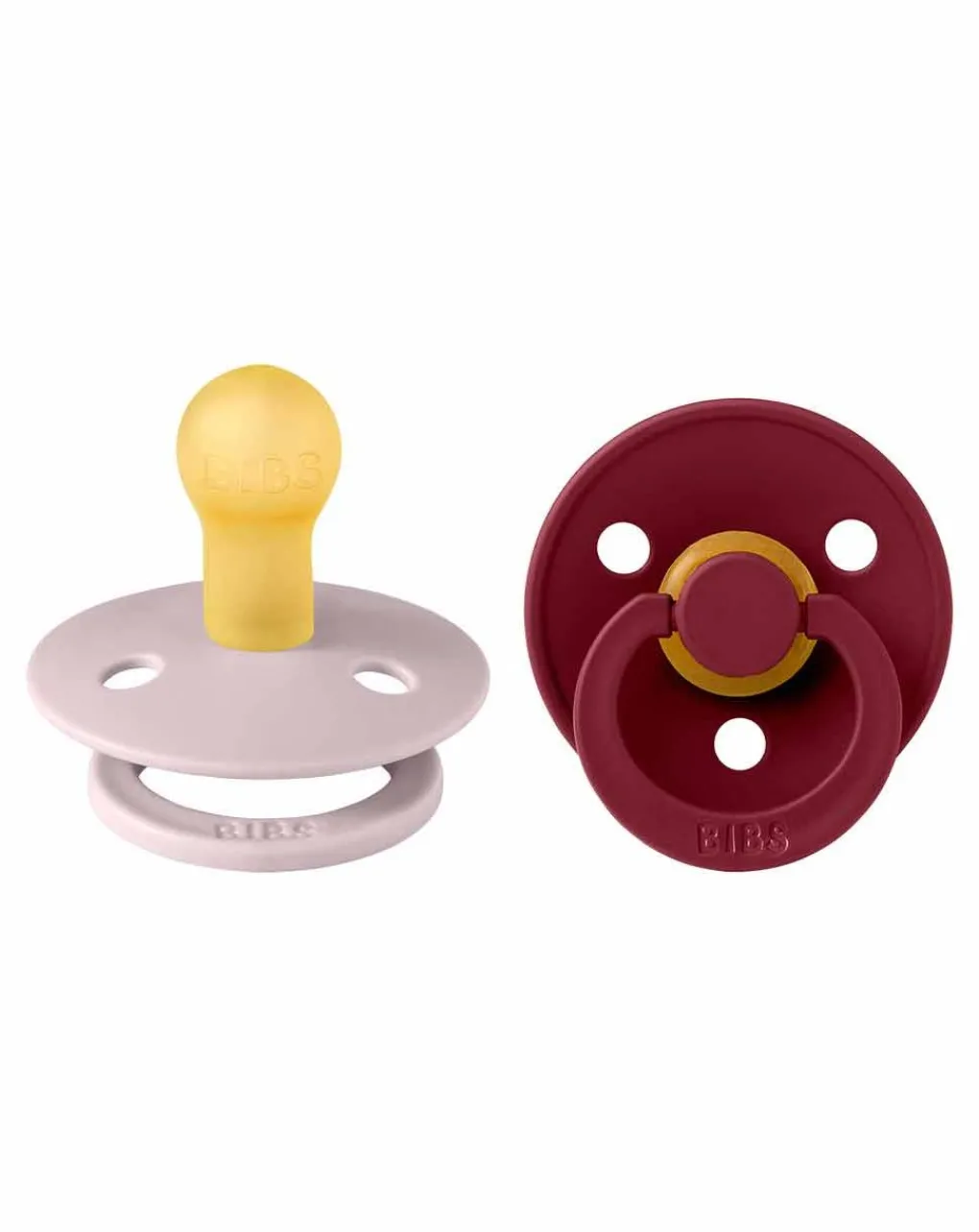 BIBS Succhietti-Set 2 Ciucci Tettarella Tonda In Gomma Naturale 6/18 Mesi - Colore Pink Plum E Sambuco -