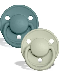 BIBS Succhietti-Set 2 Ciucci Tettarella Tonda In Gomma Naturale 0/6 Mesi - Colore Cloud E Steel Blue -