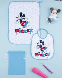 Prenatal Bavaglini-Set Asilo Bimbo "Mickey Mouse” Azzurro