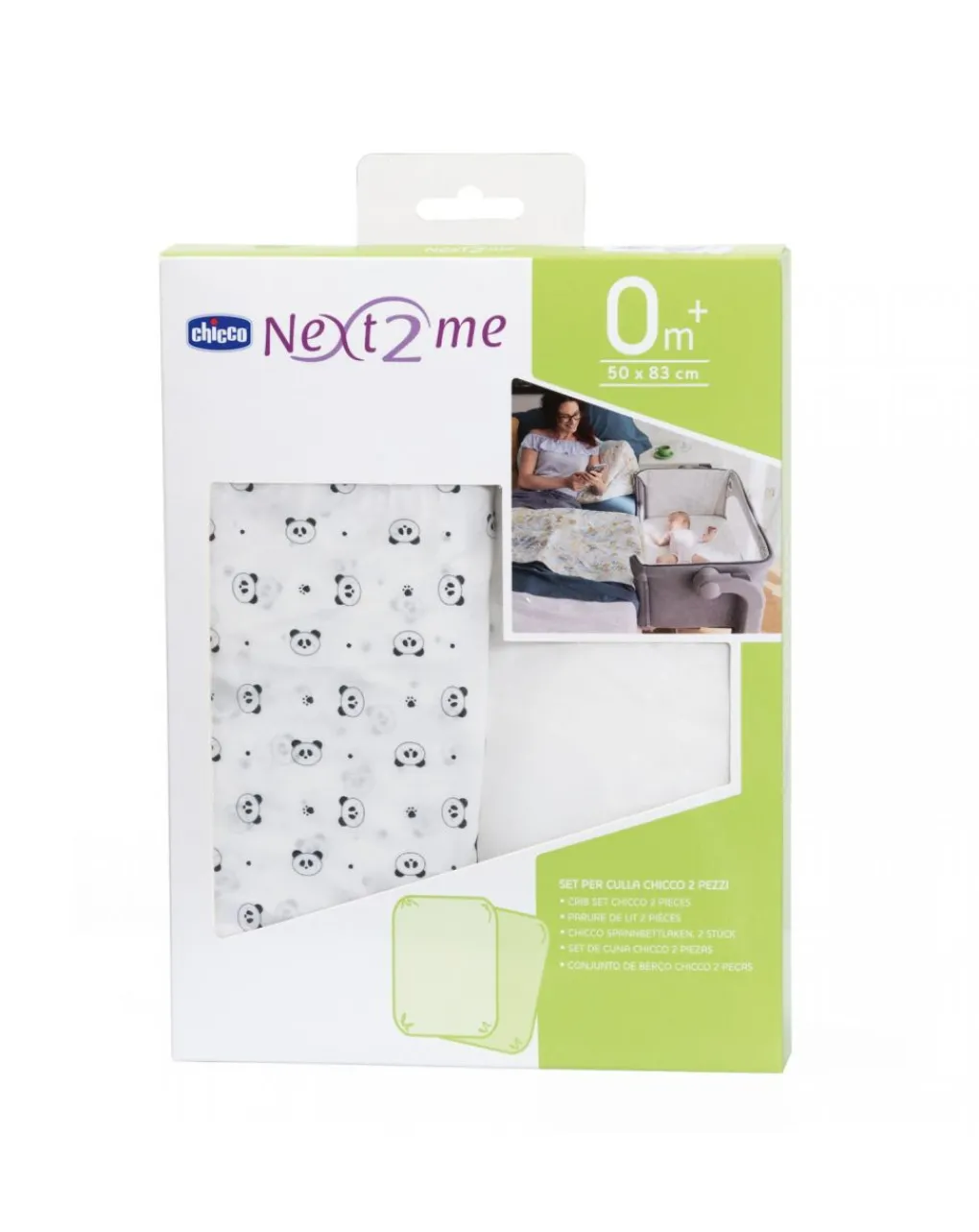 Chicco Complementi D'Arredo-Set Lenzuola Culla 2 Pz Next2Me Panda
