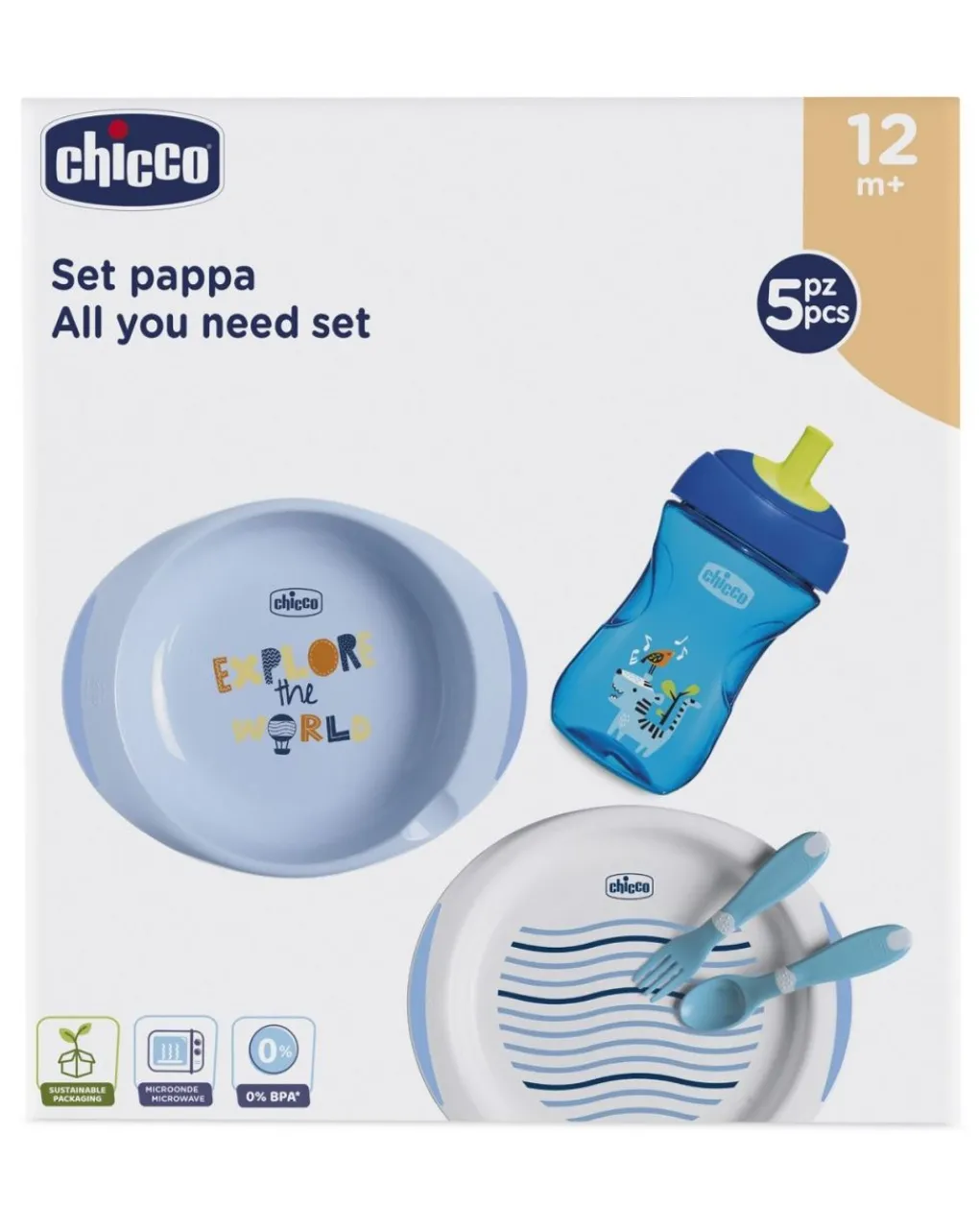 Chicco Piatti E Posate-Set Pappa 12M+ Azzurro