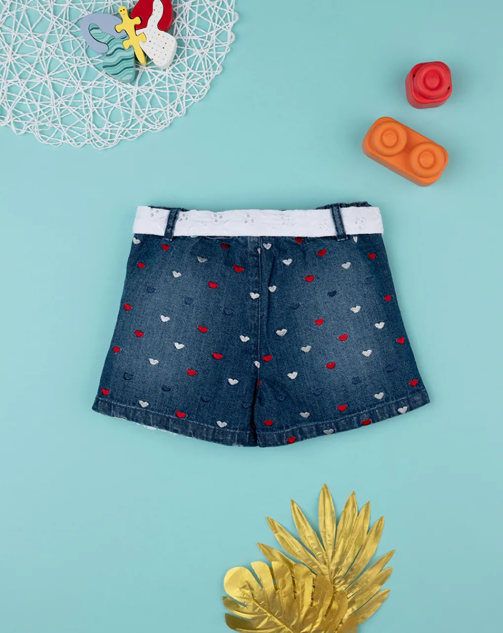 Prenatal Jeans Pantaloni E Salopette-Shorts Bambina Denim Scuro Cuori