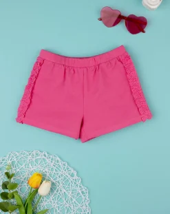 Prenatal Jeans Pantaloni E Salopette-Shorts Bambina Fucsia Con Sangallo