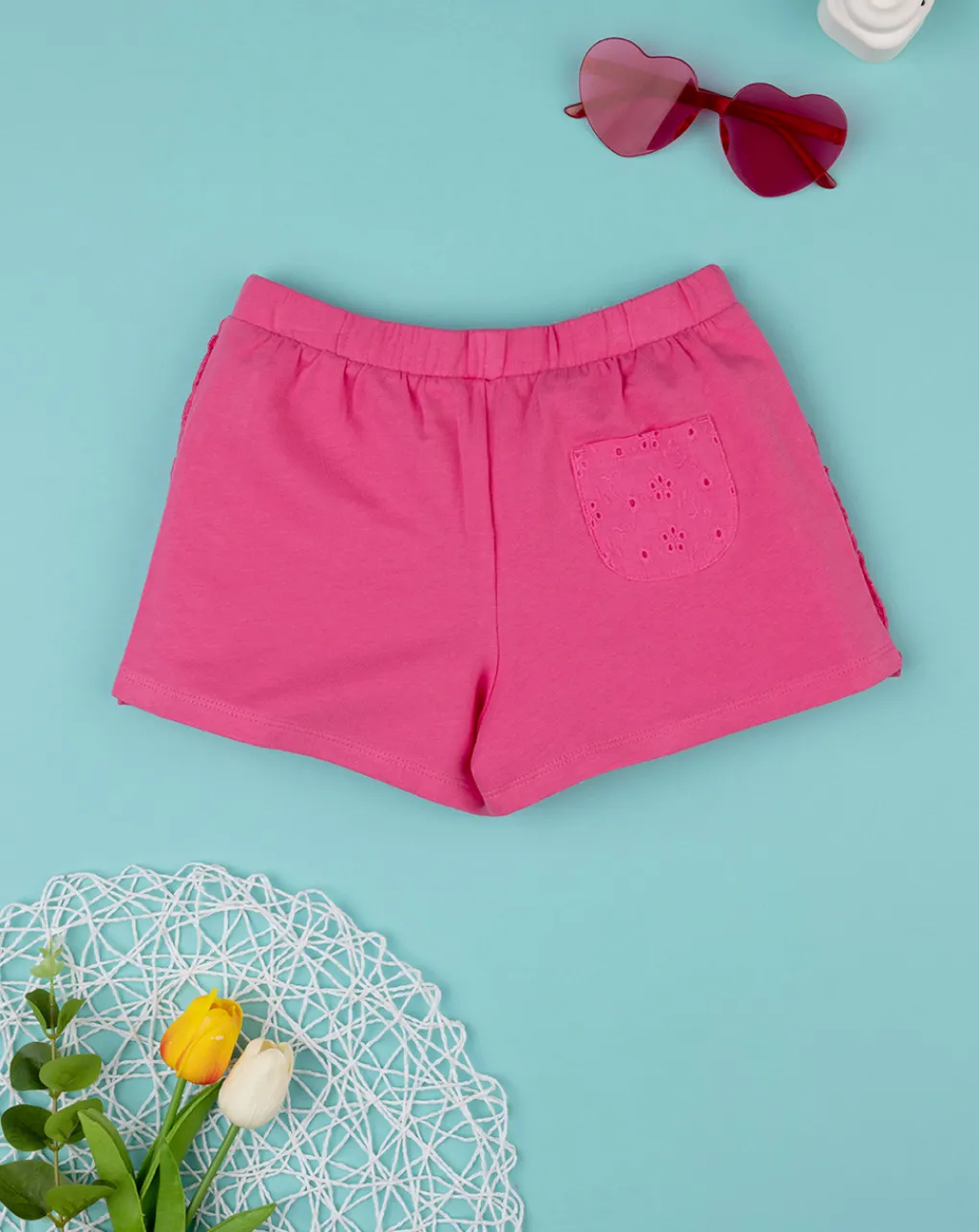 Prenatal Jeans Pantaloni E Salopette-Shorts Bambina Fucsia Con Sangallo