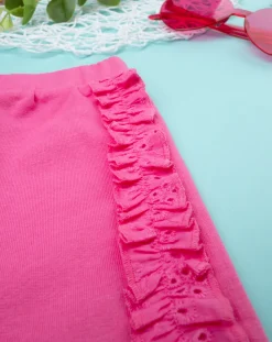 Prenatal Jeans Pantaloni E Salopette-Shorts Bambina Fucsia Con Sangallo