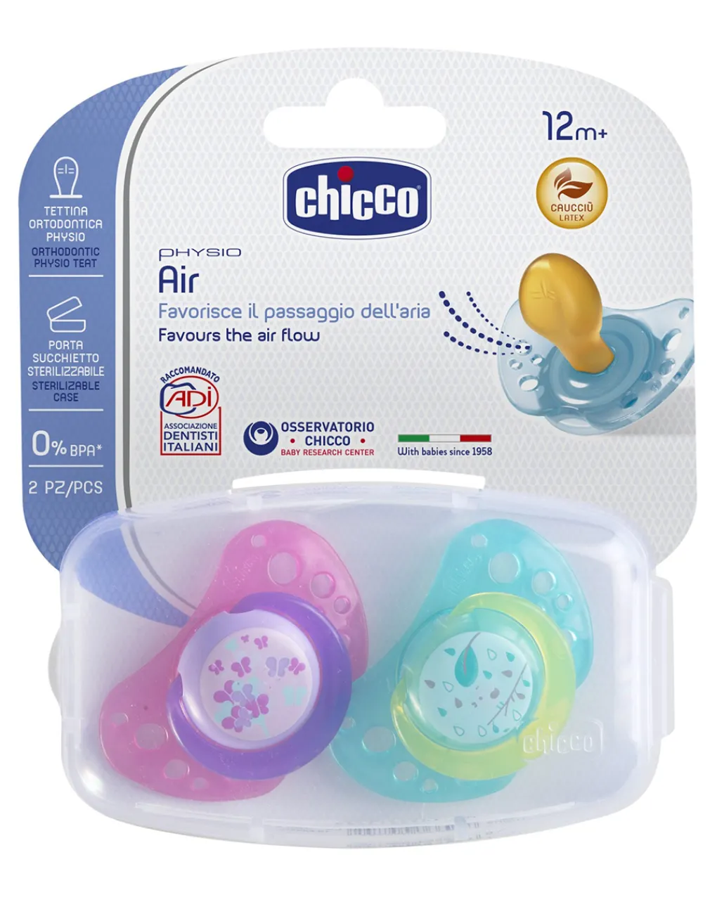 Chicco Succhietti-Succhietto Air Caucciu 12M+ Rosa/Verde
