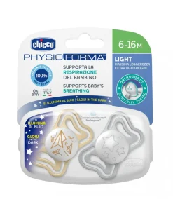 Chicco Succhietti-Succhietto Physio Light Lumi Sil 6-16M 2 Pezzi -