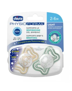 Chicco Succhietti-Succhietto Physio Light Lumi Sil 2-6M 2 Pezzi -
